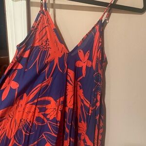 Floral Spaghetti Strap Dress - Red and Blue